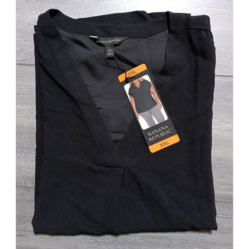 Banana Republic Shirt Adult 2XL Black V-Neck Short Sleeve Blouse Womens